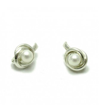 E000549 Sterling Silver Earrings Solid Pearl 925